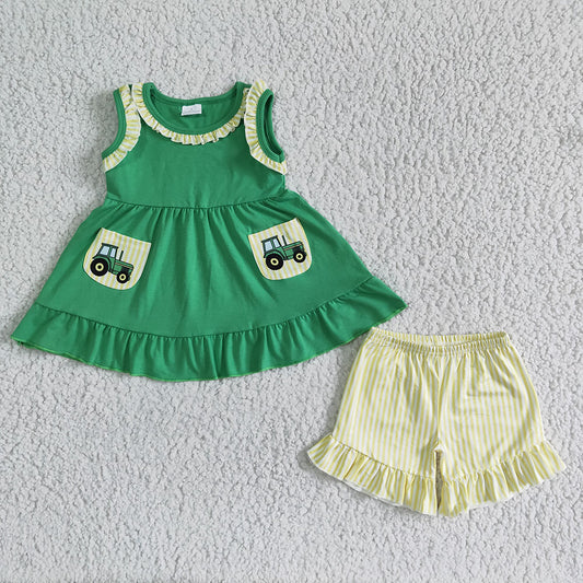 Baby girls tractor summer pocket sets