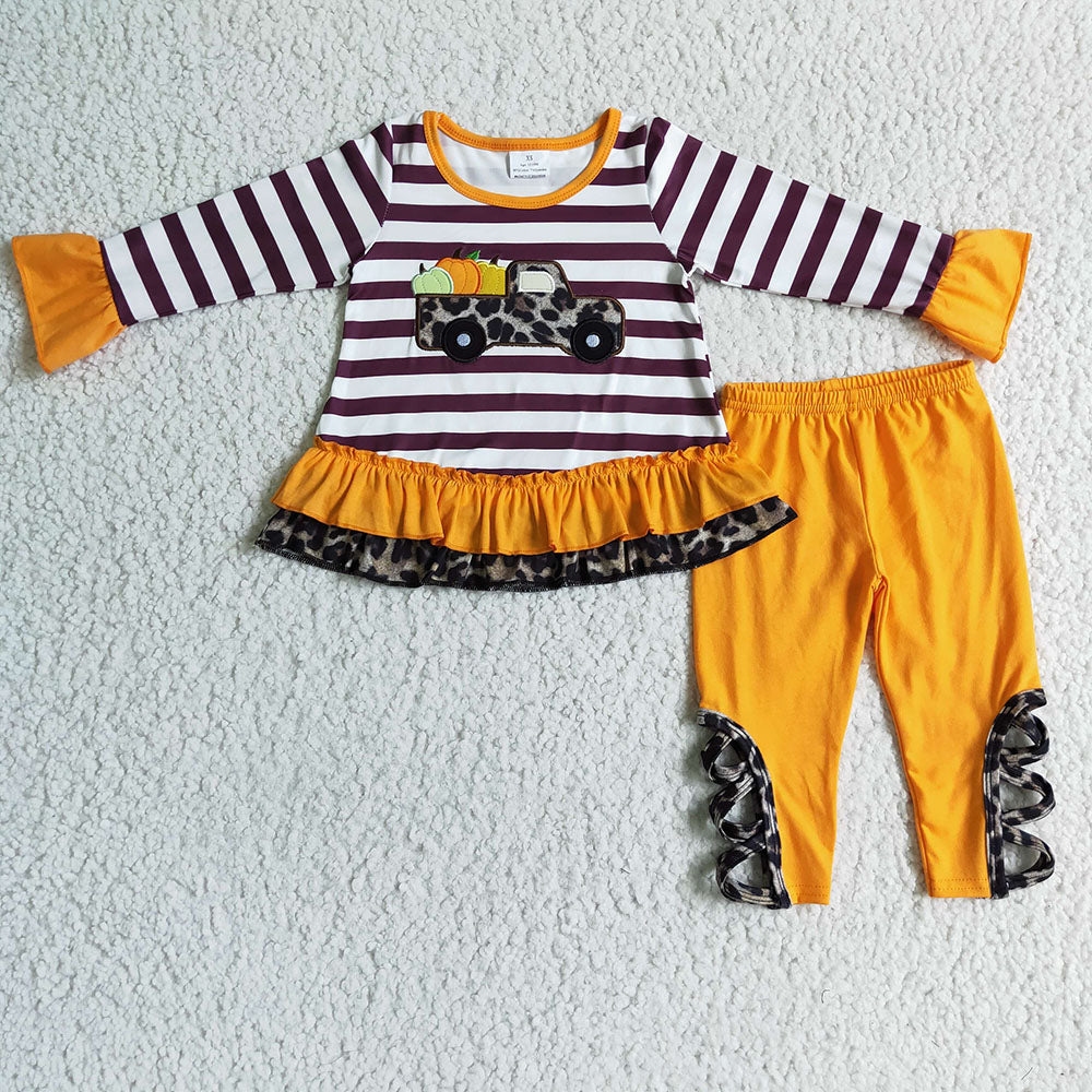 Thanksgiving leopard pumpkin tractor pants clothes sets