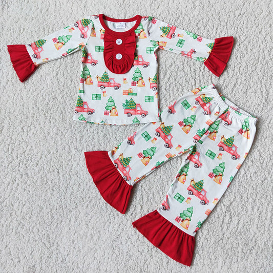 Christmas girls tractor pajamas