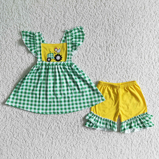 Baby girls tractor farm shorts sets