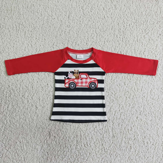 Baby Boys farm tractor red stripe shirts