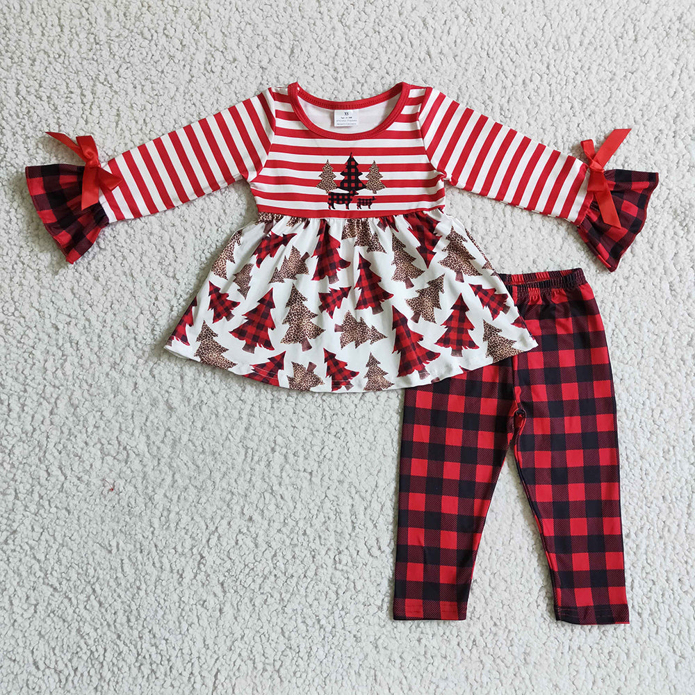 Baby girls Christmas tree stripe pants clothes sets