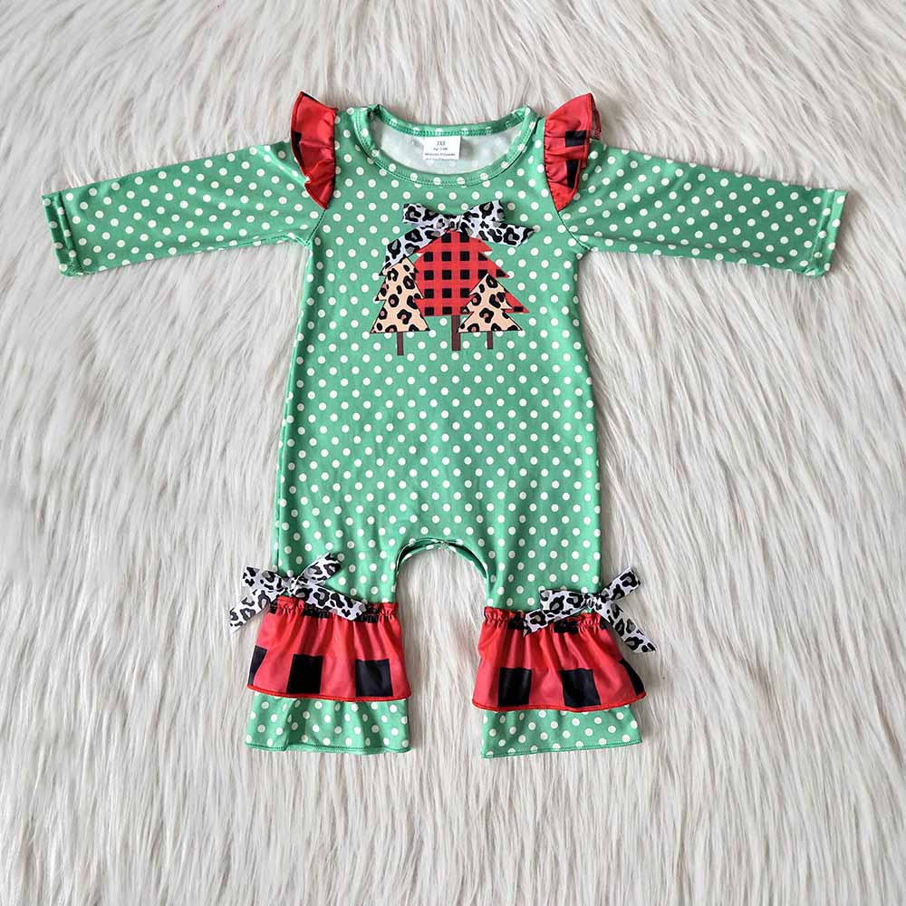 Christmas dots girls tree rompers