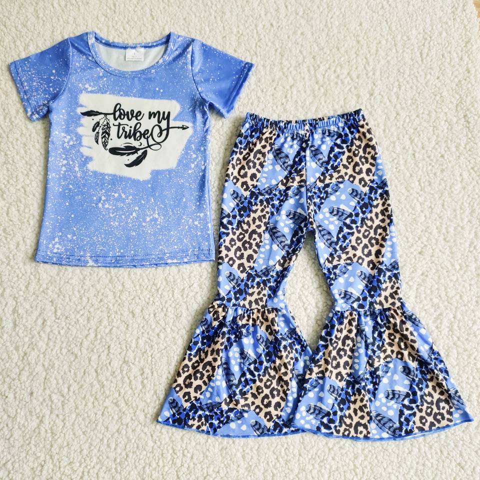 Baby girls stay wild bell pants western blue color clothing sets