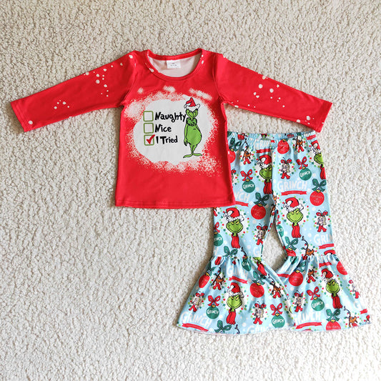 Baby girls Christmas naughty green bell pants sets