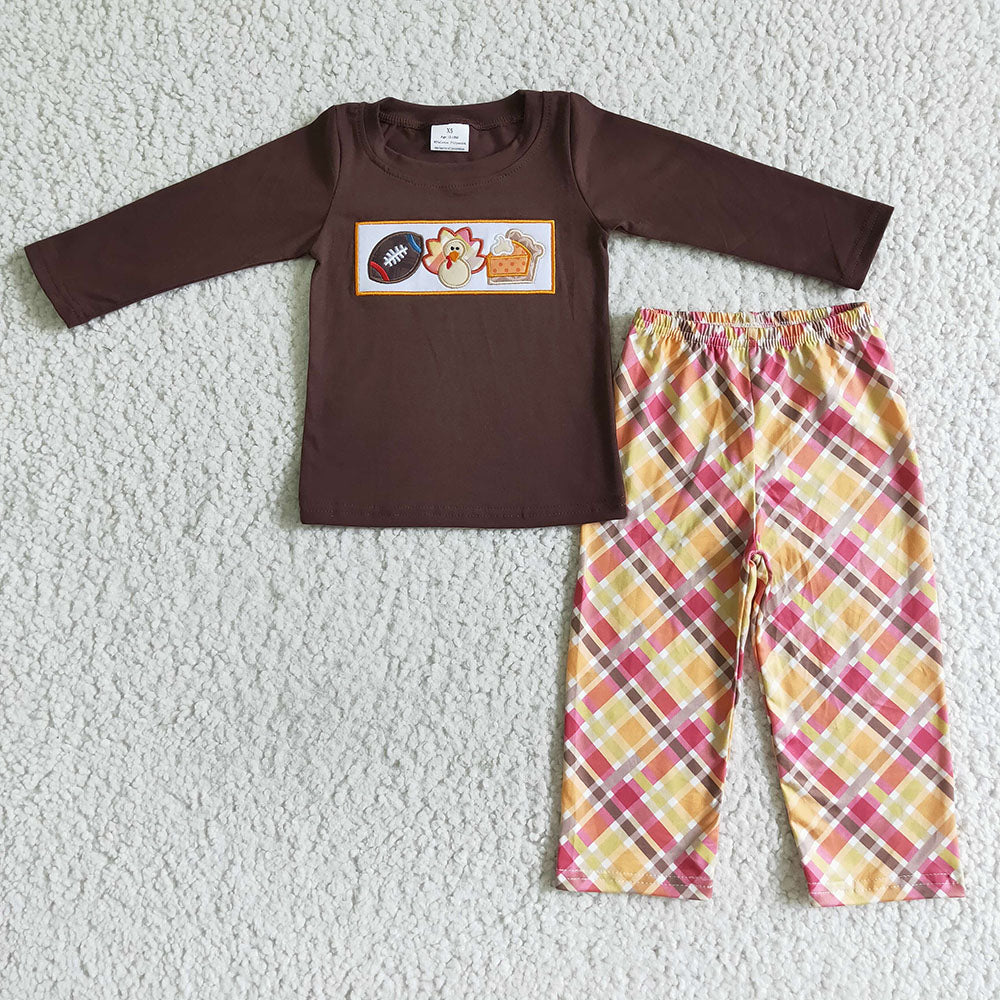 Baby boys Thanksgiving turkey plaid pants clothes sets