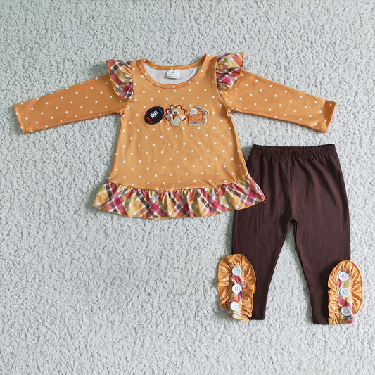 Baby girls Thanksgiving turkey cake dots pants clothes sets
