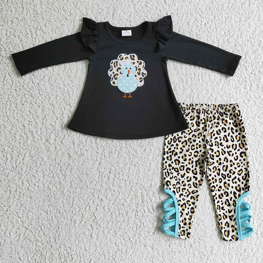 Baby Girls Thanksgiving Turkey Leopard Ruffle pants sets