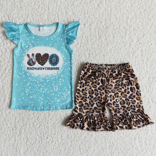 Peace Love Turquoise leopard shorts sets