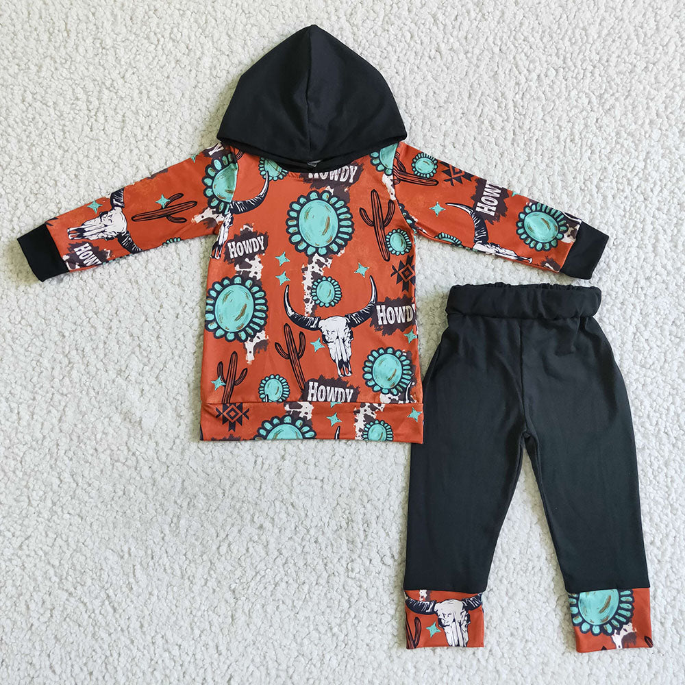 Baby boys girls west cow hooded fall clothes sets