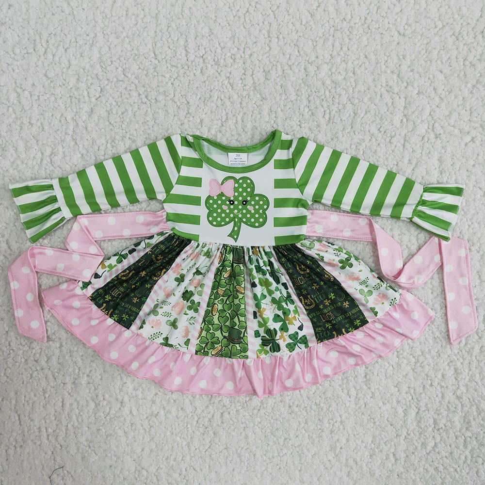 Baby Girls St Patrick Day Quatrefoil Twirl Belt Dresses