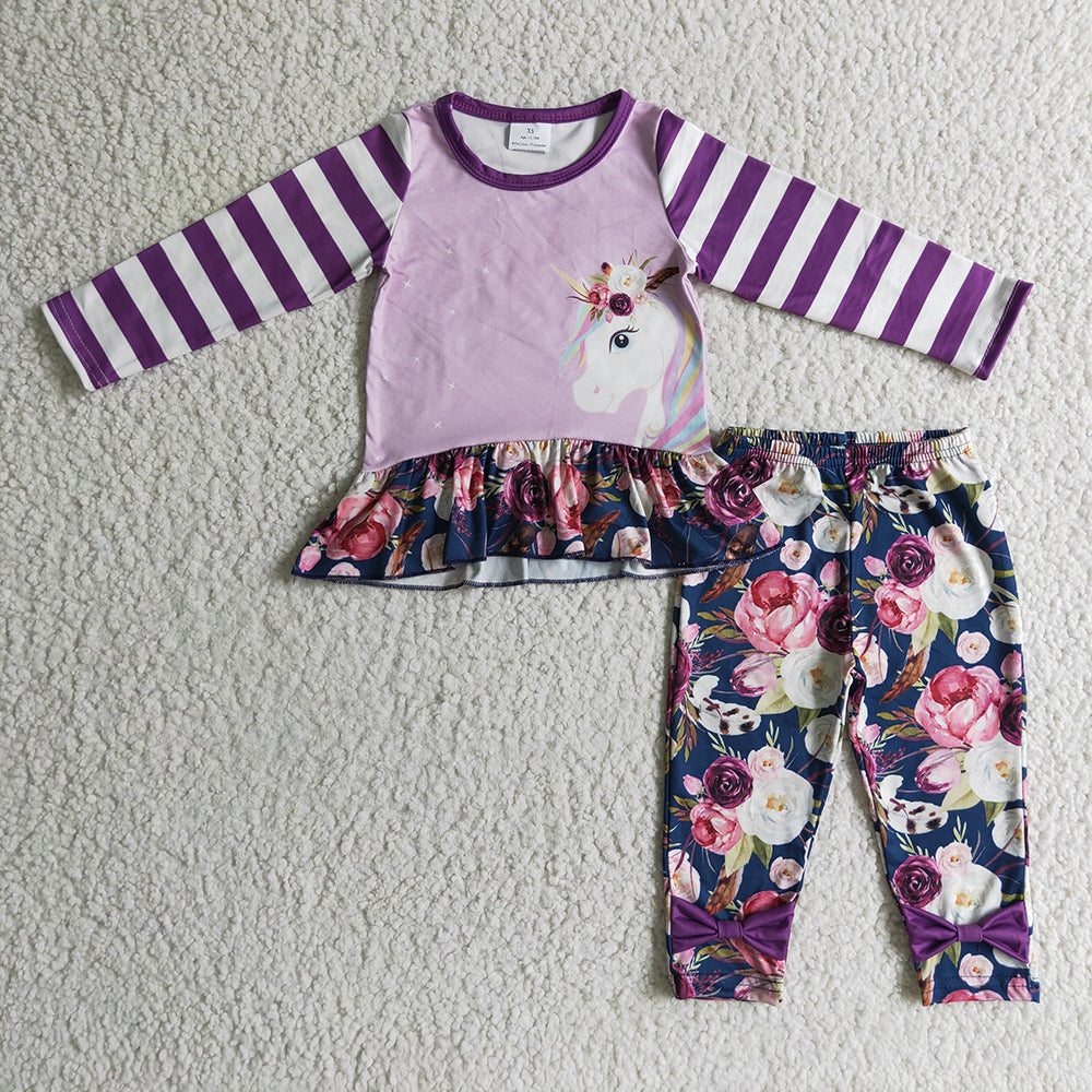 Baby Girls purple unicorn tunic legging pants sets