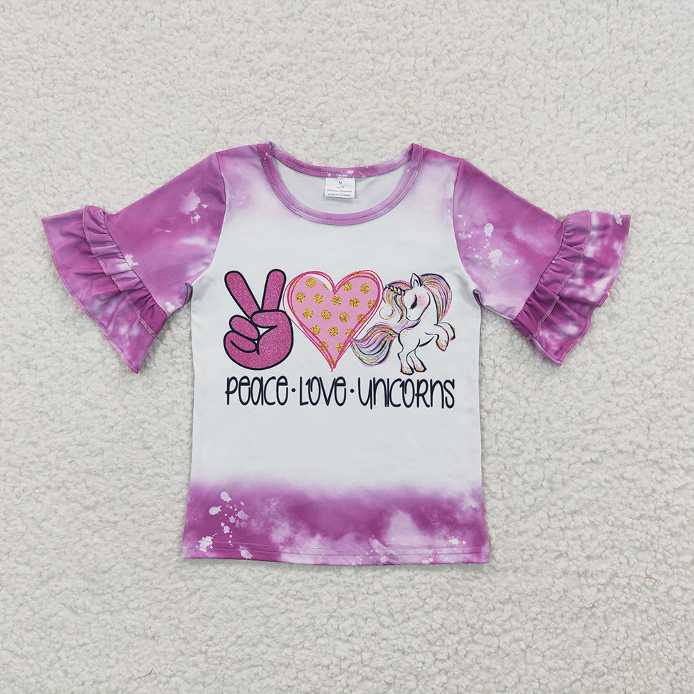Baby Girls Short Sleeve Unicorn Purple Shirts Tops