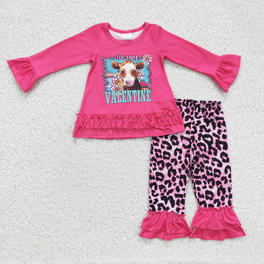 Baby girls Cow Valentines ruffle pants sets