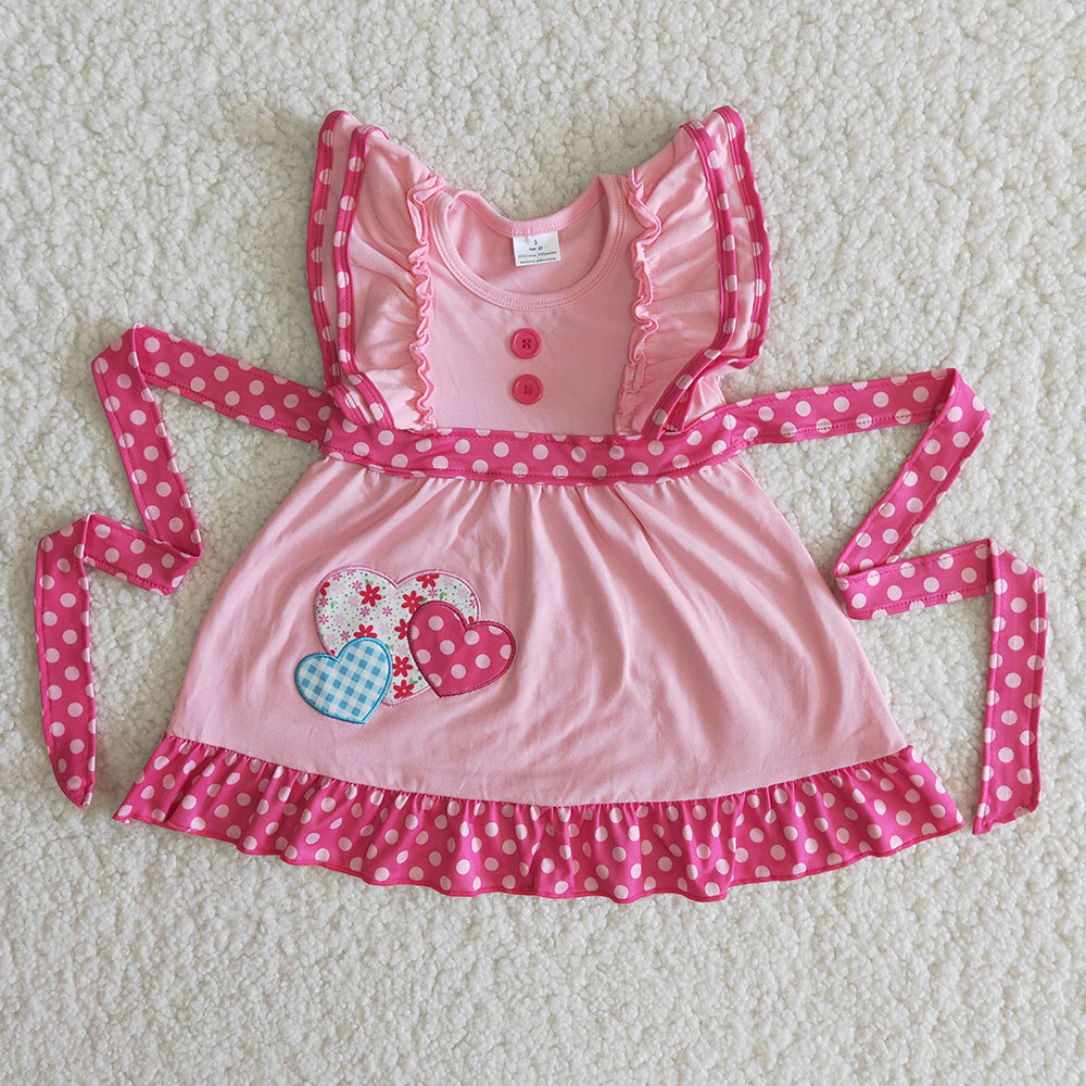 Valentines pink hearts embroidery dresses