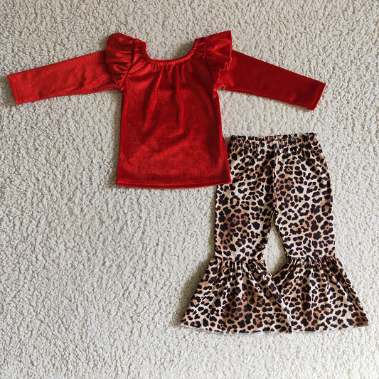 baby girls velvet top leopard bell pants sets