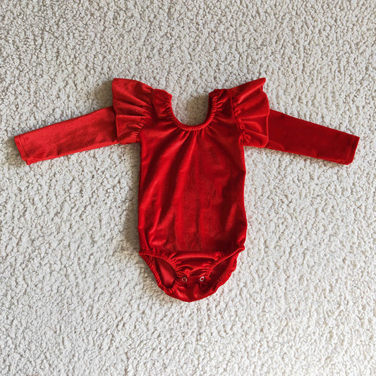 Baby girls Red Velvet Long Sleeve Leotards
