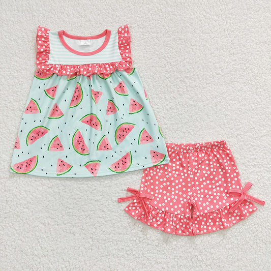 Pink watermelon dots ruffles Shorts sets