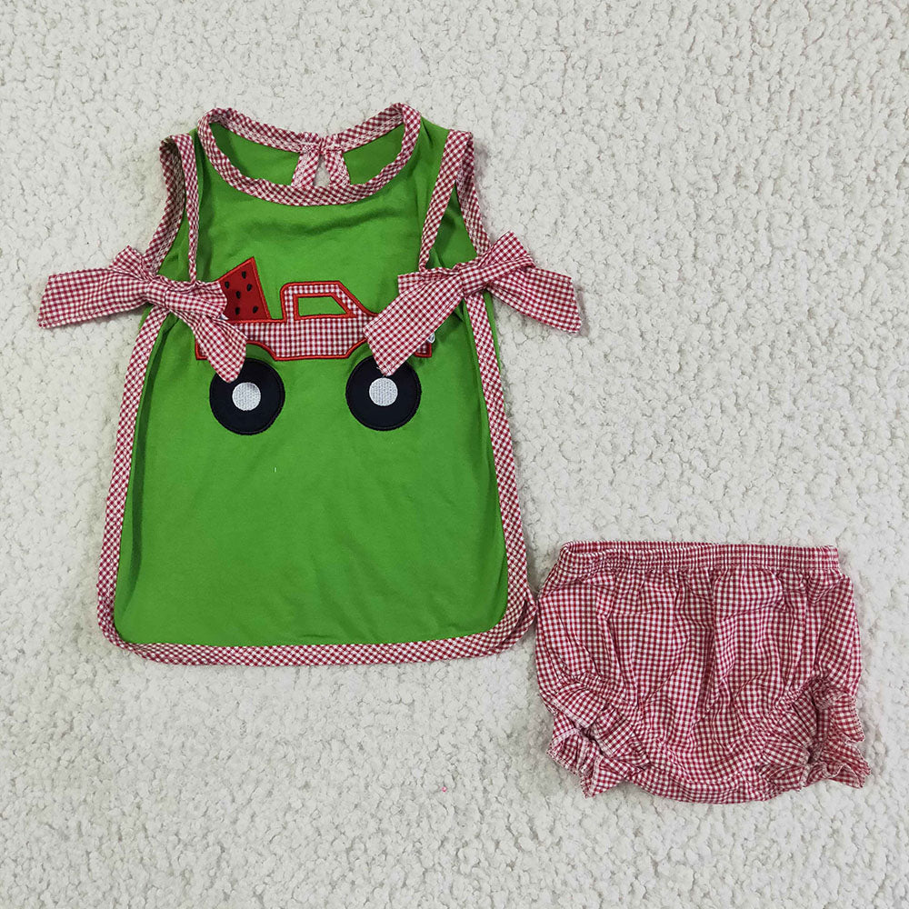 Baby girls watermelon tractor bummie summer sets