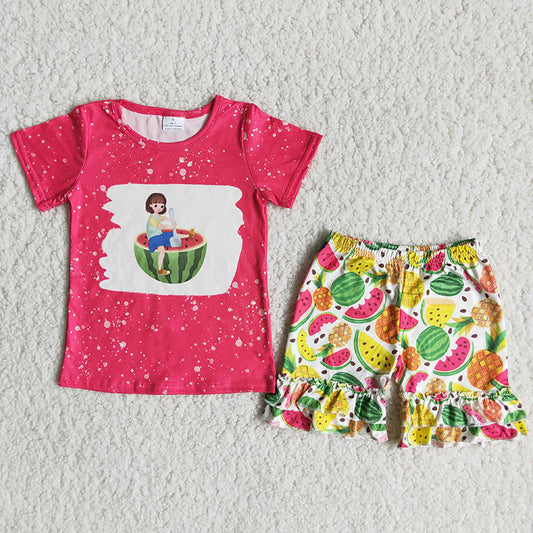 Red watermelon girl ruffles Shorts sets