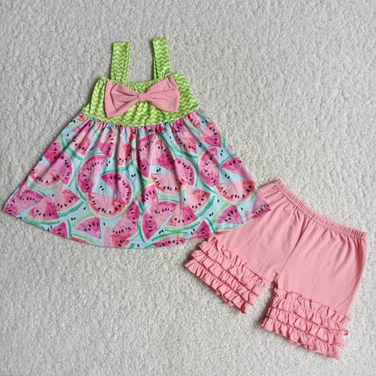 Watermelon tunic ruffle shorts sets