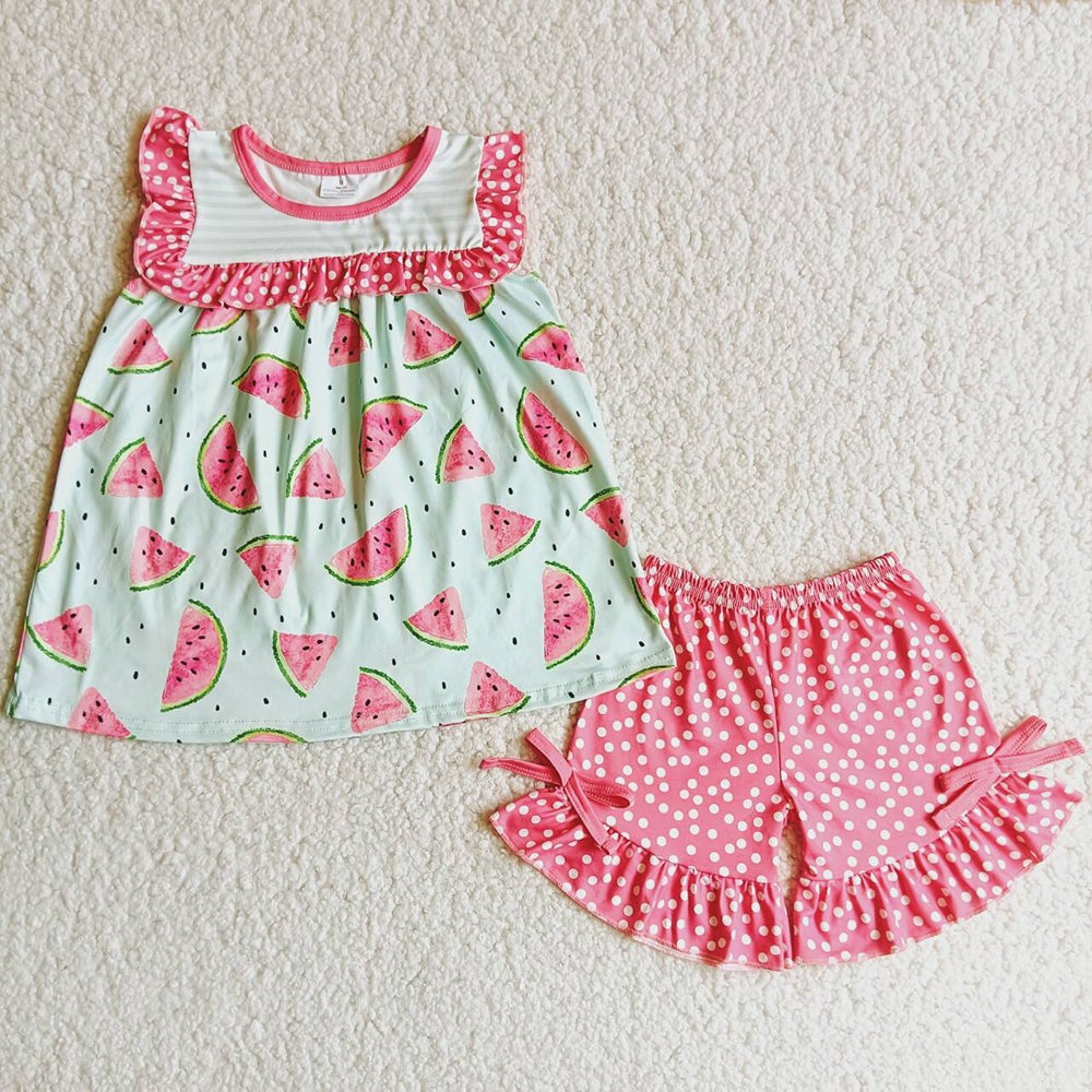 Pink watermelon dots ruffles Shorts sets