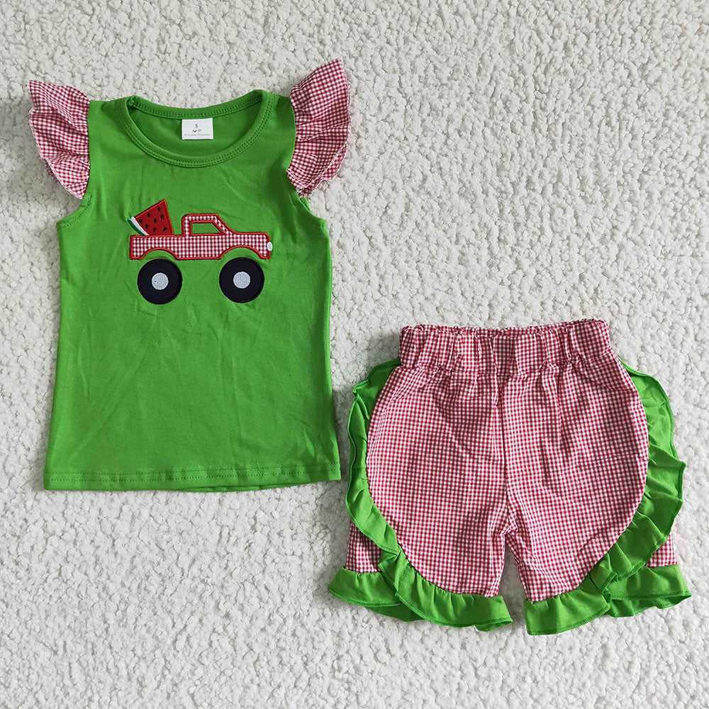 Baby girls watermelon tractor shorts summer sets