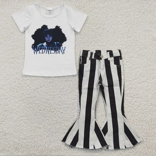 Baby Girls Movie Black Stripe Denim Pants Clothes Sets