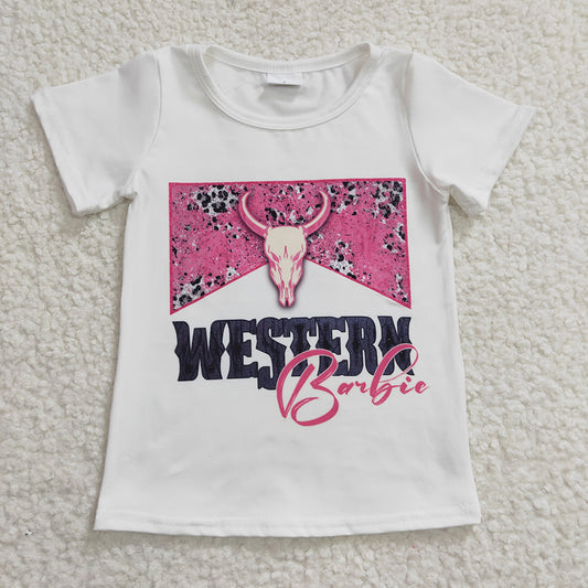 Baby Girls Cow Western Doll Short Sleeve Shirts Tops