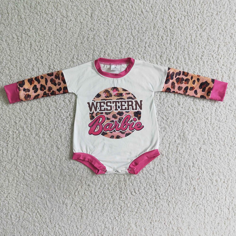 Baby girls western leopard long sleeve rompers