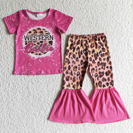 baby girls hot pink western leopard pants clothes sets