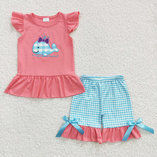 Baby Girls Whale Ruffle Summer Shorts Sets