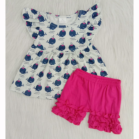 Red O-Neck high quality fish shorts set