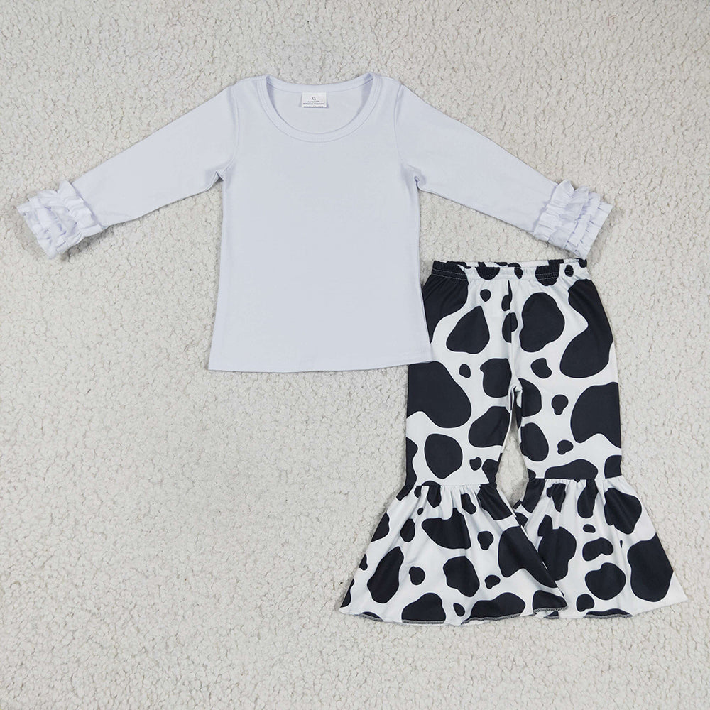 Baby Girls White shirt Tops Cow print bell pants clothes sets