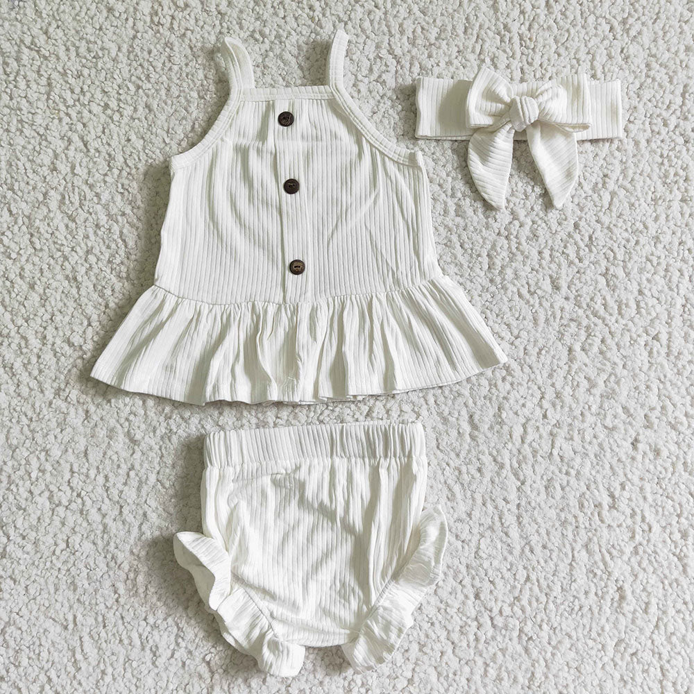 Baby girls cotton white ribbed bummie sets(can choose headband here)