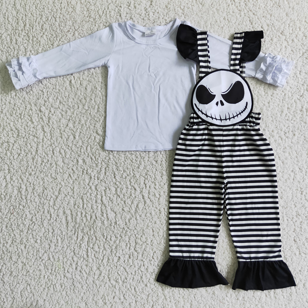 Baby Girls White Shirt Skull Halloween Overall Jumpsuits clothes sets