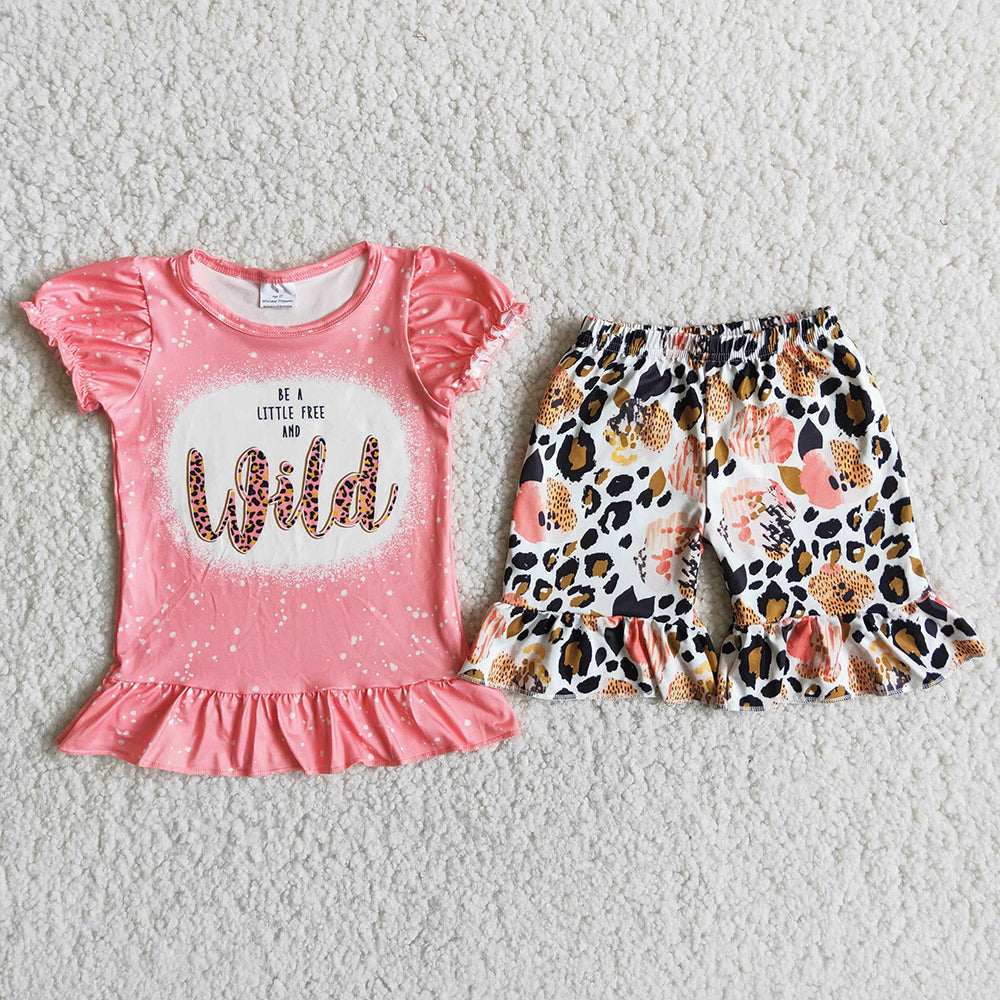 Pink letter leopard Shorts sets