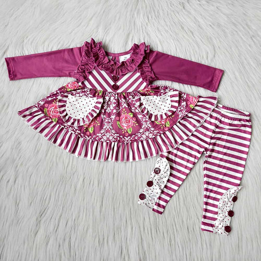 Baby Girls Pocket floral stripe legging outfits sets