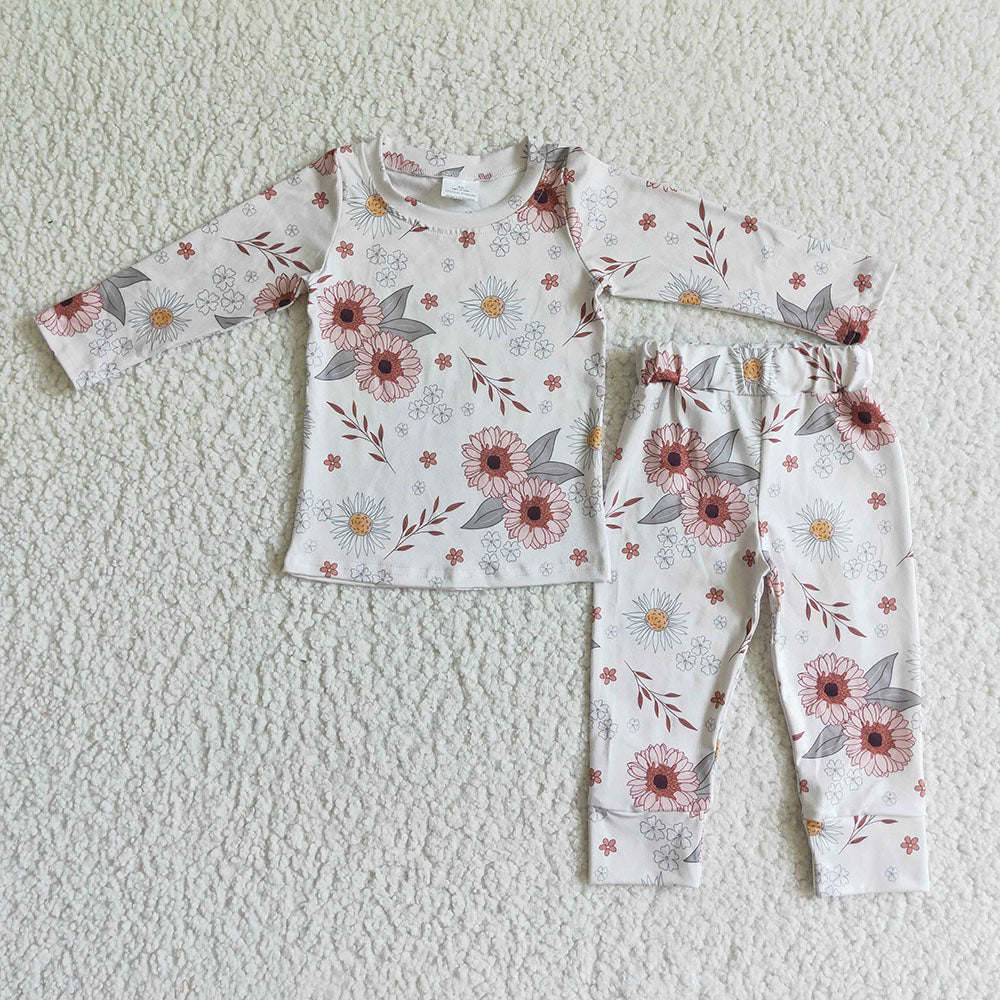 baby girls pink flower fall pajamas clothes sets