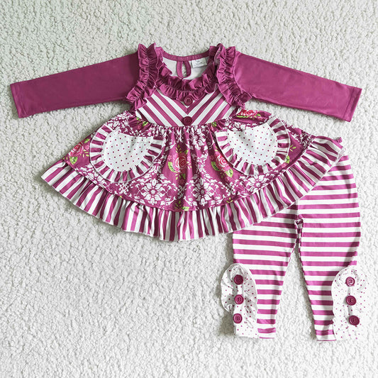 Baby Girls Pocket floral stripe legging outfits sets