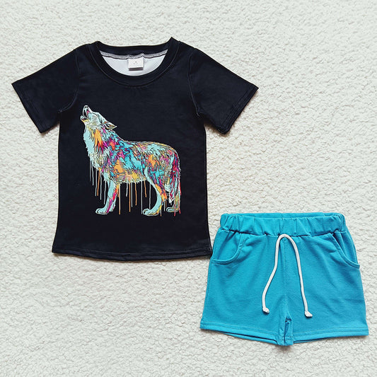 Baby Boys Wolf Short Sleeve Tee Shirts Shorts Sets