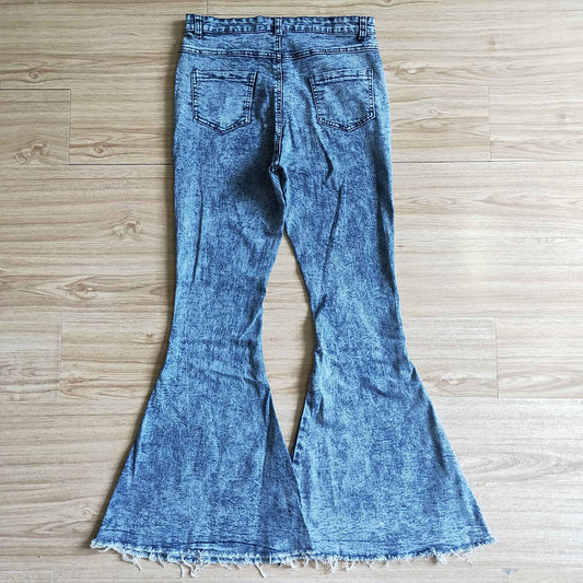 Adult Women Dark Blue Denim Bell Pants Jeans