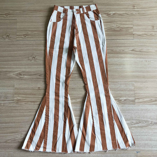 Adult women orange stripe denim bell pants Jeans
