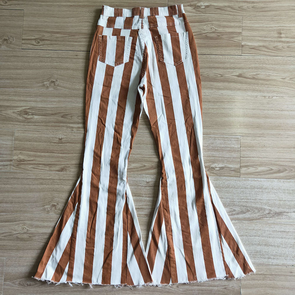 Adult women orange stripe denim bell pants Jeans