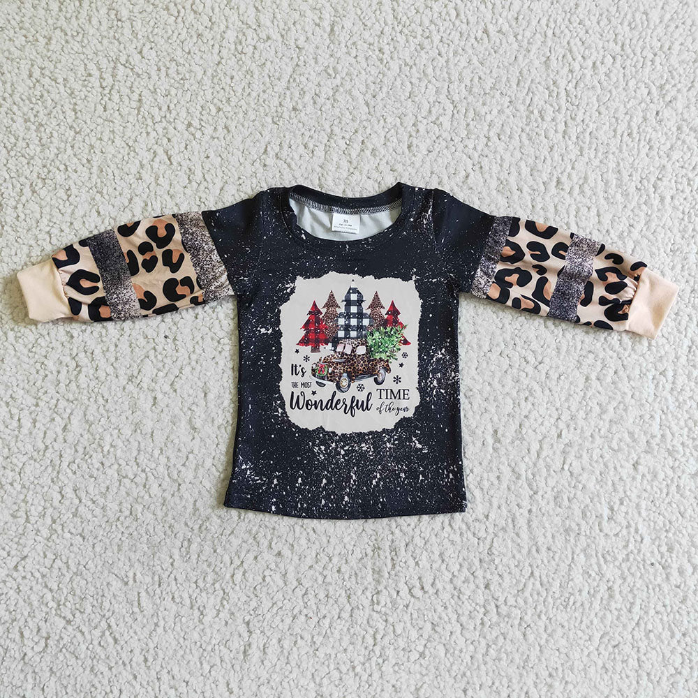 Baby kids long sleeve leopard Christmas tree shirts