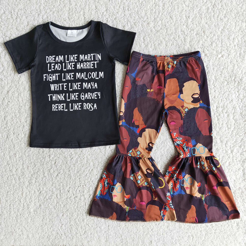 Black history words baby girls bell pants sets