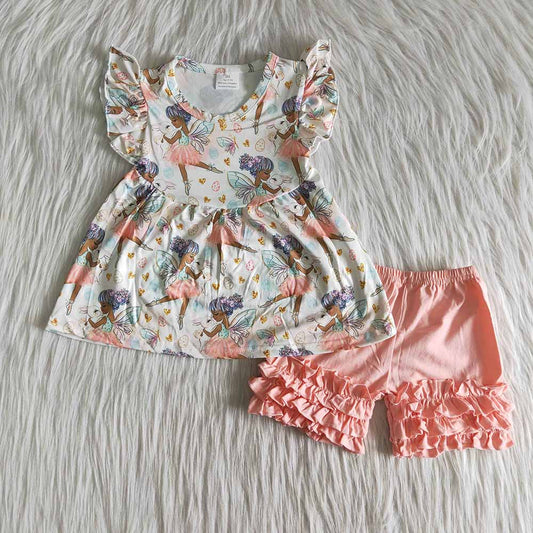 Pink cartoon soft shorts set