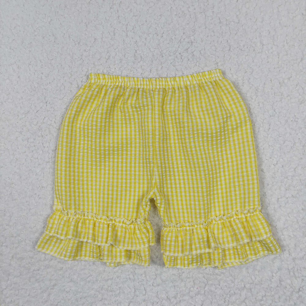 Baby Girls Yellow Ruffle Plaid Seersucker Fabric Shorts