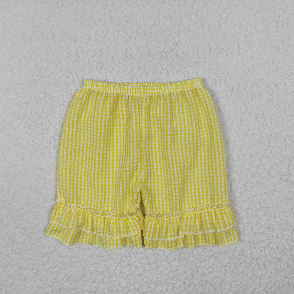 Baby Girls Yellow Ruffle Plaid Seersucker Fabric Shorts