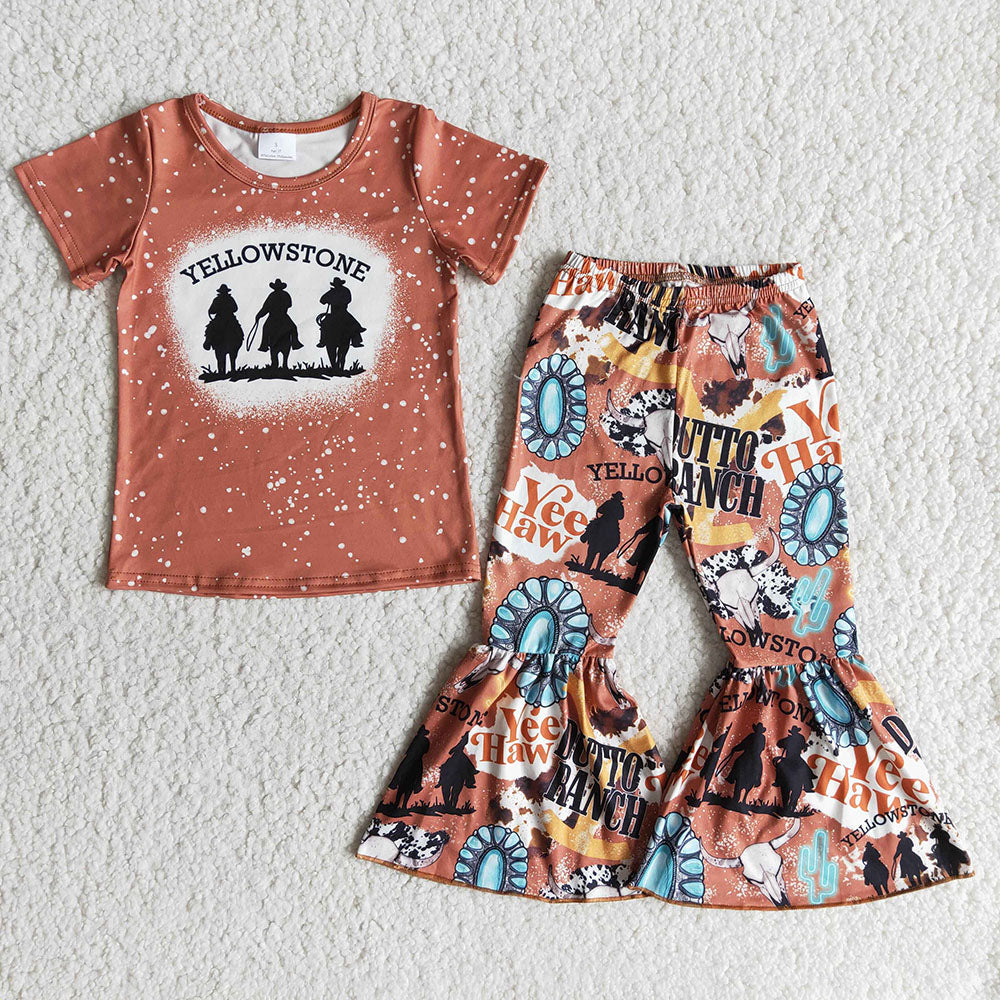 Baby girls western horse bell pants clothing sets